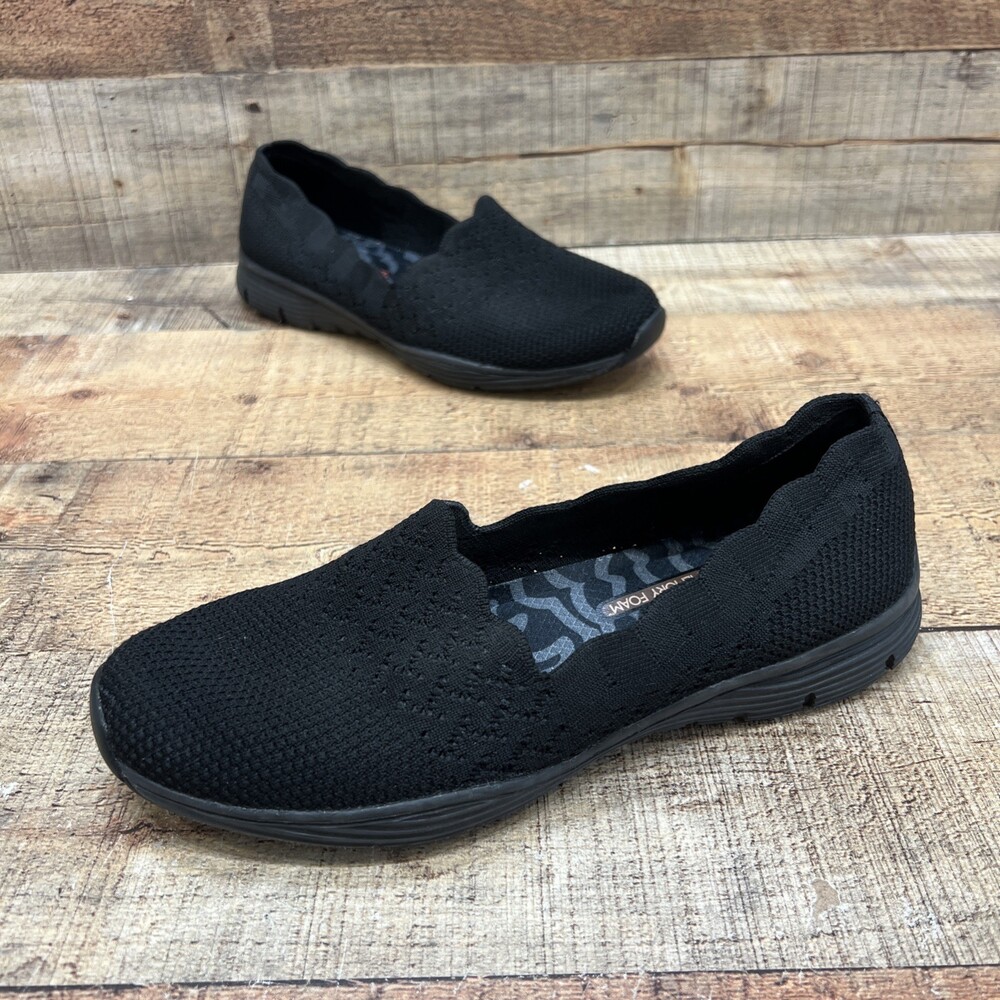Skechers Air Cooled Classic Fit Womens Black Knit Slip On Shoes Size 8.5